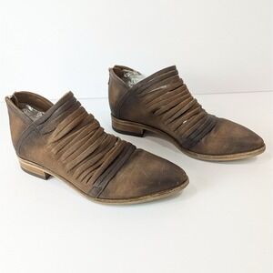 Free People Lost Valley Distressed Brown Sliced Leather Booties Shoes Sz 7.5‎